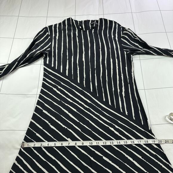 Marimekko Dress Womens4 Black White Mijam Midi Asymmetrical Hem Silk Long Sleeve - Picture 9 of 10